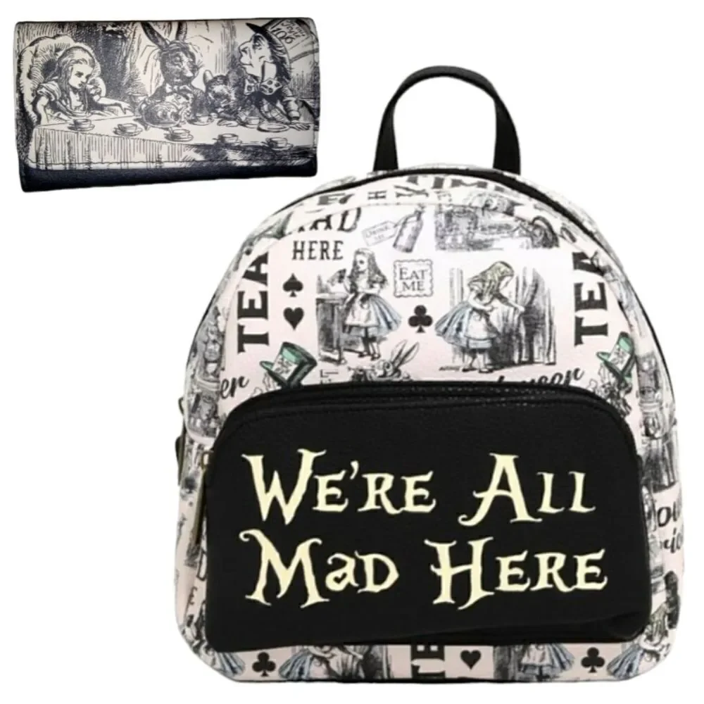 Alice In Wonderland Sketch Mini Backpack and Wallet